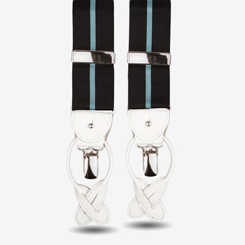 Albert Thurston Stripes White Leather Suspenders