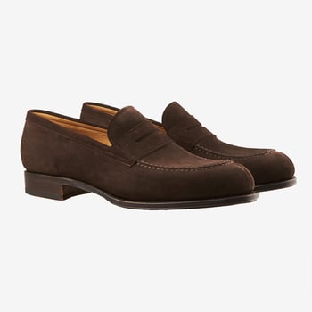 Brown Suede Penny Loafer Shoes Front