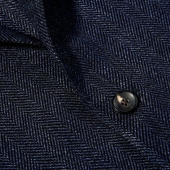 Lardini Navy Herringbone Wool Linen Blazer Closed