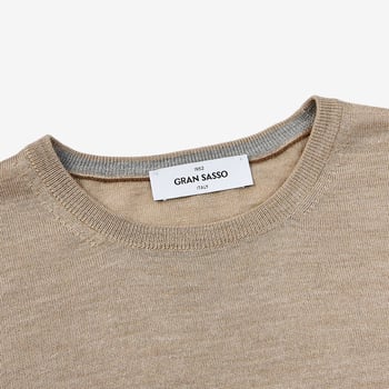 Gran Sasso Beige Wool Silk Crew Neck Sweater Collar