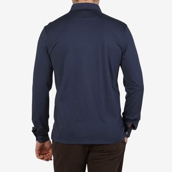 Fedeli Dark Blue Organic Cotton Polo Shirt Back