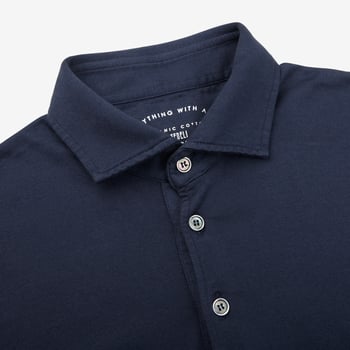 Fedeli Dark Blue Organic Cotton Polo Shirt Collar