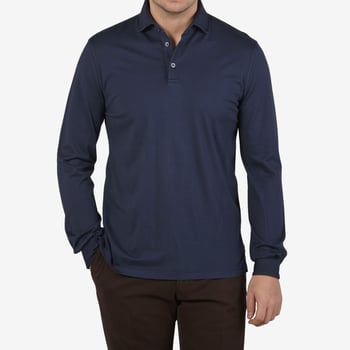 Fedeli Dark Blue Organic Cotton Polo Shirt Front