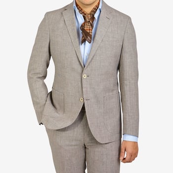 Eduard Dressler Brown Micro-Houndstooth Wool Linen Suit Front (kopia)