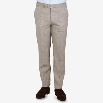 Eduard Dressler Brown Micro-Houndstooth Wool Linen Suit Trousers Front