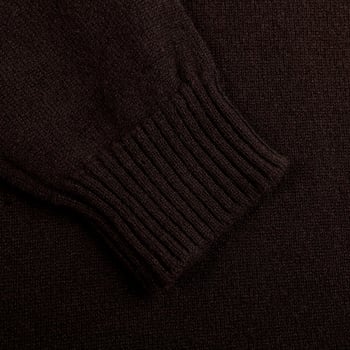 William Lockie Dark Brown Crew-Neck Lambswool Sweater Cuff