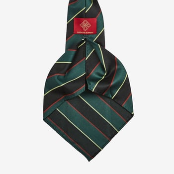 Dreaming of Monday Green Regimental Multi-Striped 7-Fold Wool Tie Open
