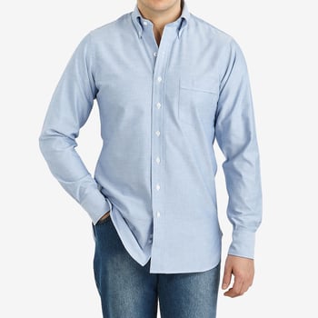 Drake's Blue Classic Pinpoint Cotton Oxford BD Shirt Front