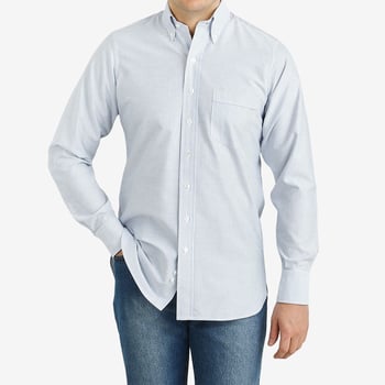 Drake's Blue White Striped Cotton Oxford BD Shirt Front