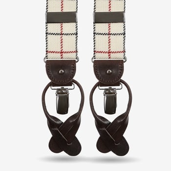 Albert Thurston Off-White Checked Wool Leather 35 mm Braces
