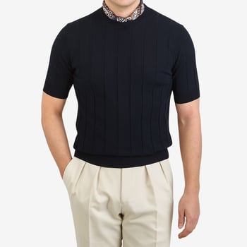 Lardini Navy Rib Knitted Cotton T-shirt Front