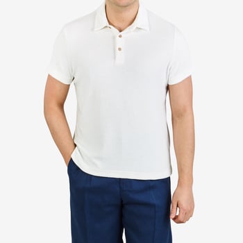 Altea Off-White Towelling Cotton Polo Shirt Front