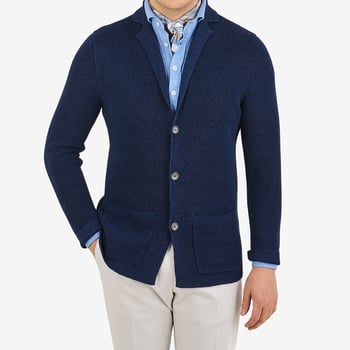 Gran Sasso Blue Melange Linen Cotton Cardigan Front