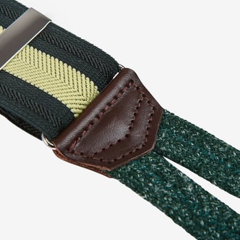 Albert Thurston Green Yellow Striped Nylon Leather 35 mm Braces Detail