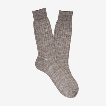 Bresciani Brown Melange Ribbed Linen Socks Feature