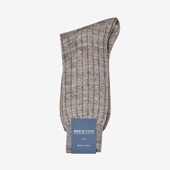 Bresciani Brown Melange Ribbed Linen Socks Fold