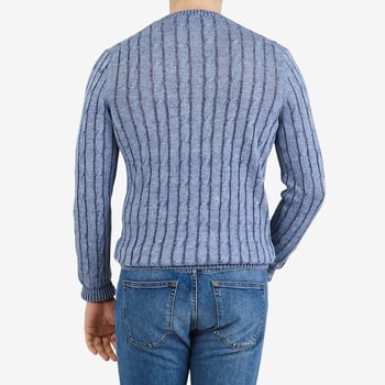 Gran Sasso Light Blue Knitted Linen Crewneck Sweater Back