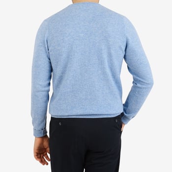 Davida Dusty Light Blue Cashmere Crewneck Sweater Back