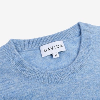 Davida Dusty Light Blue Cashmere Crewneck Sweater Collar