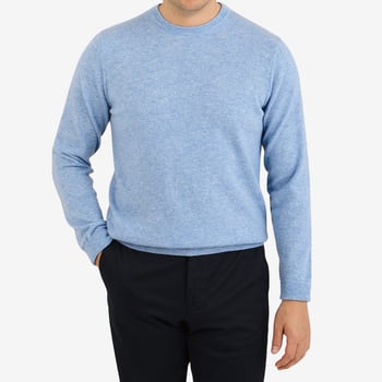 Davida Dusty Light Blue Cashmere Crewneck Sweater Front