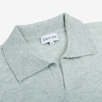 Davida Light Green Cashmere Open Collar Sweater Collar