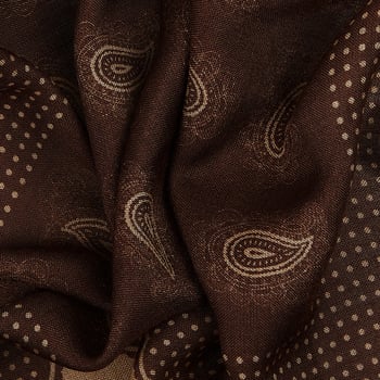 Lardini Brown Beige Paisley Wool Silk Bandana Fabric