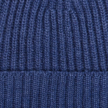 Altea Denim Blue Wool Cashmere Ribbed Beanie Fabric