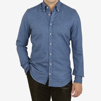 Stenströms Blue Cotton Flannel Slimline BD Shirt Front