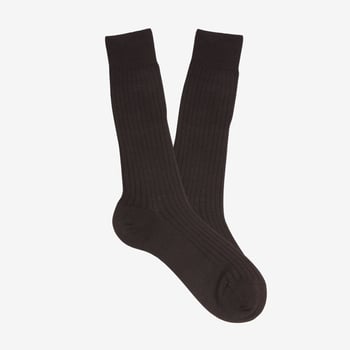 Bresciani Dark Brown Ribbed Wool Nylon Socks Feature