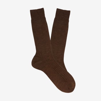 Bresciani Rust Brown Ribbed Wool Nylon Socks Feature