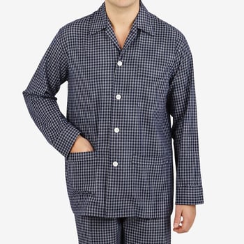 Derek Rose Navy Checked Cotton Classic Fit Pyjamas Front