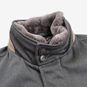 Herno Light Charcoal Wool Twill Beaver Collar Jacket Collar