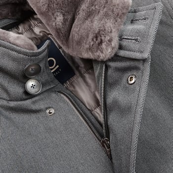 Herno Light Charcoal Wool Twill Beaver Collar Jacket Open