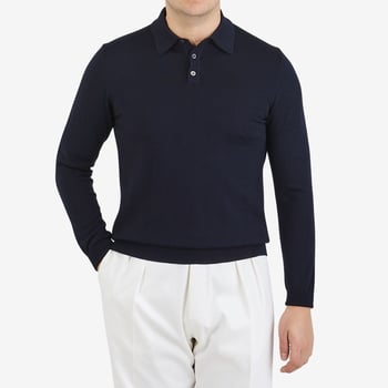 Morgano Navy Blue Merino Wool Polo Shirt Front