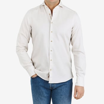 Stenströms Cream Brushed Cotton Casual Slimline Shirt Front