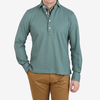 100Hands Mint Green Cotton Jersey Popover Blackline Shirt Front