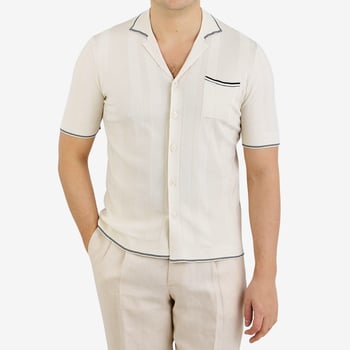 Altea Cream Beige Knitted Cotton Shirt Front