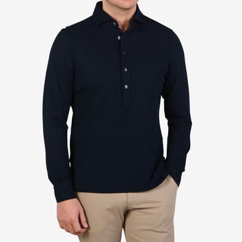 Gran Sasso Navy Cotton Jersey Popover Shirt Front