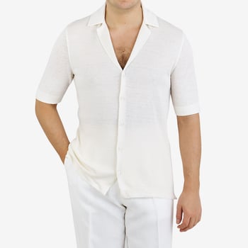 Lardini Off White Pure Linen Polo Shirt Front