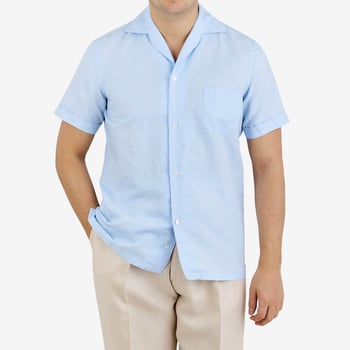 Lardini Sky Blue Cotton Hemp Linen Shirt Front