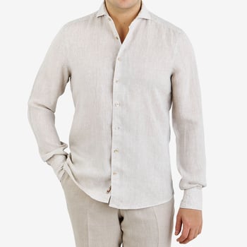 Stenström Light Beige Linen Slimline Shirt Front