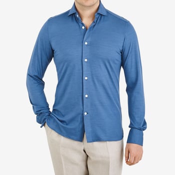100Hands Blue Cotton Jersey Blackline Shirt Front
