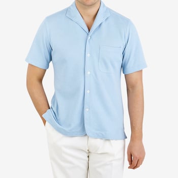 100hands Light Blue Cotton Short Sleeve Shirt Front