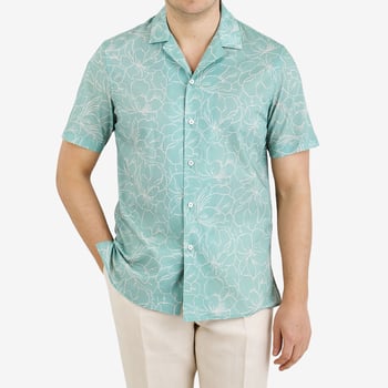 Altea Mint Printed Cotton Short Sleeve Shirt Front
