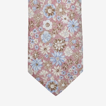 Amanda Christensen Pink Silk Flower Print Lined Tie Tip