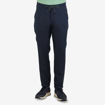 Gran Sasso Navy Blue Linen Pleated Drawstring Trousers Front