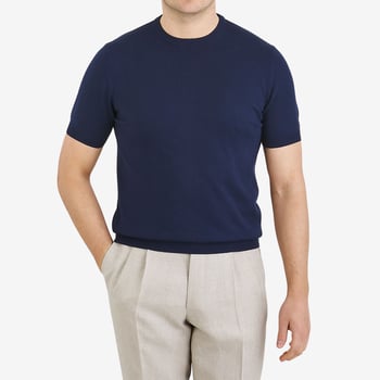 Morgano Navy Blue Extra Fine Cotton T-shirt Front