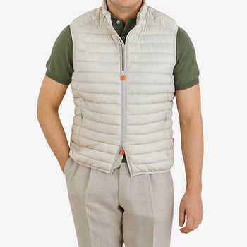 Save the Duck Taupe Beige Technical Down Adam Nylon Gilet Front