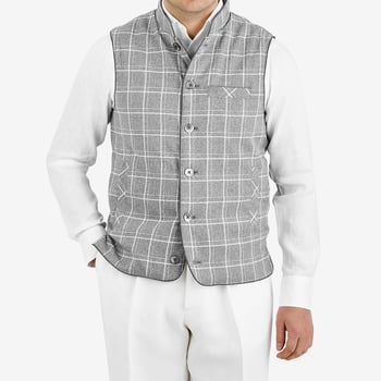 Stenströms Grey Checked Technical Wool Down Gilet Front