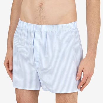 Sunspel Blue White Striped Cotton Boxer Shorts Front